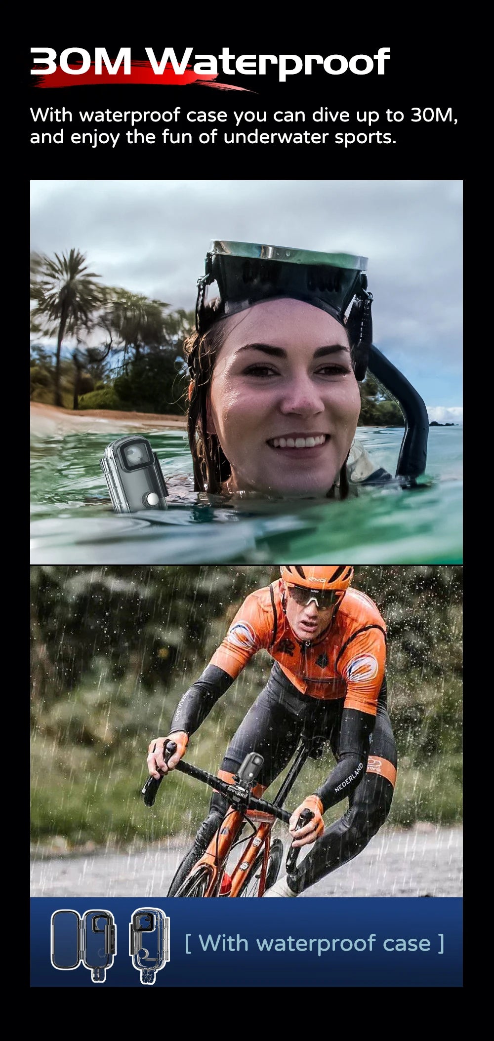 SJCAM C100 Plus Action Cam 4K Electronic Image Stabilization 2.4G WiFi 30M Waterproof With Case Sport Camera Black White