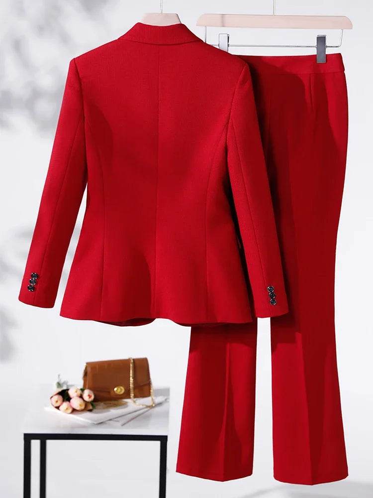Business Work Wear 2 Piece Set Purple Blue Red Black Long Sleeve Blazer And Trouser Women Pant Suit Formal - AIAZ