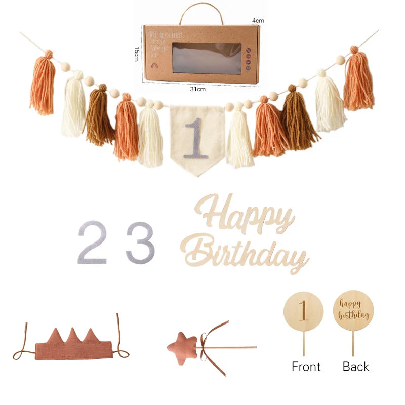 Let's Make Happy Birthday Banner Handmade Tassel Pendant First Boys Girl Baby Shower Birthday Party Balloon Decoration Supplies