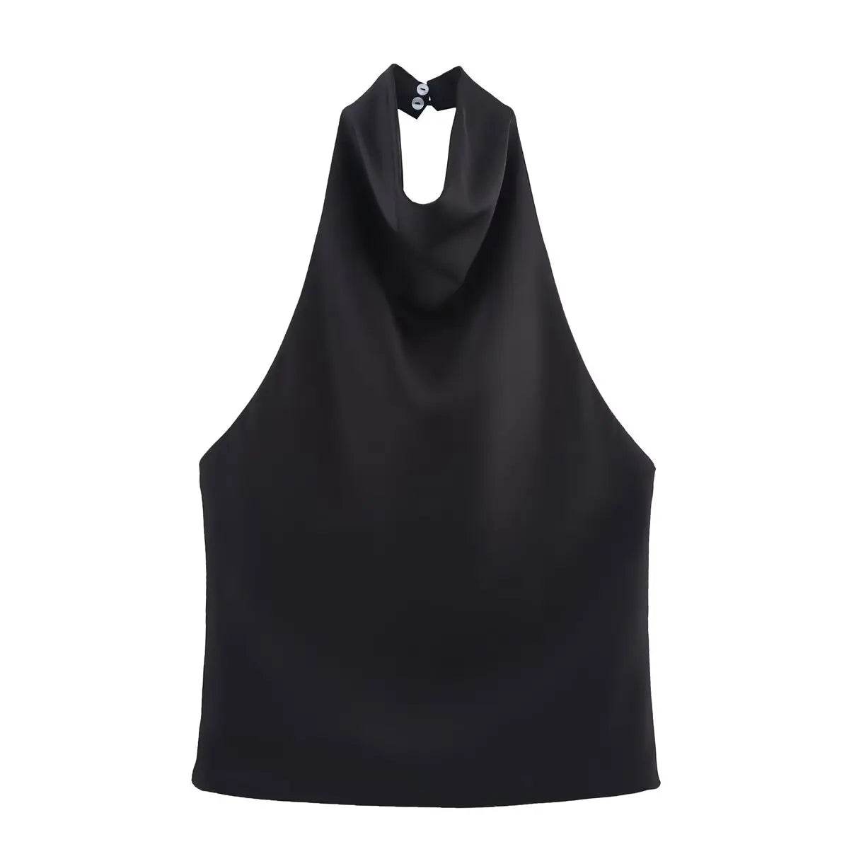 Women Stain Tops Sexy Summer Backless Slim Camisole Boat Neck Ties Side Zipper Female Chic Elastic Tops - AIAZ