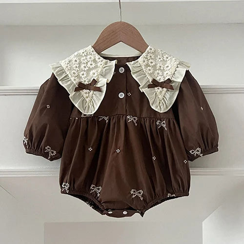 2025 New Spring 0-24M Baby Girl Clothing Infant Baby Girls Jumpsuit Long Sleeved Cotton Embroidery Newborn Baby Girls Bodysuits