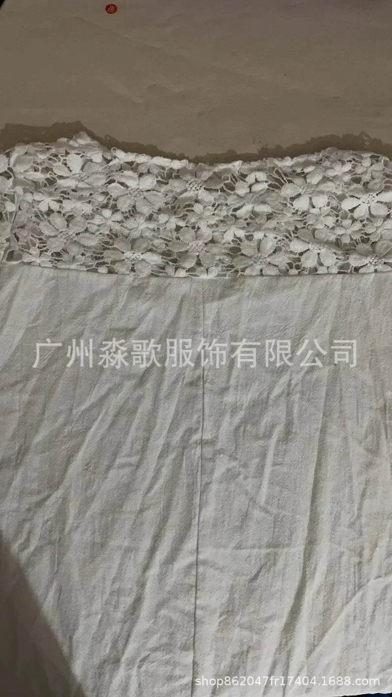 Womens Dress New Fashion Solid Color Cotton Lace Round Neck 5/4 Sleeve Dresses for Women - AIAZ