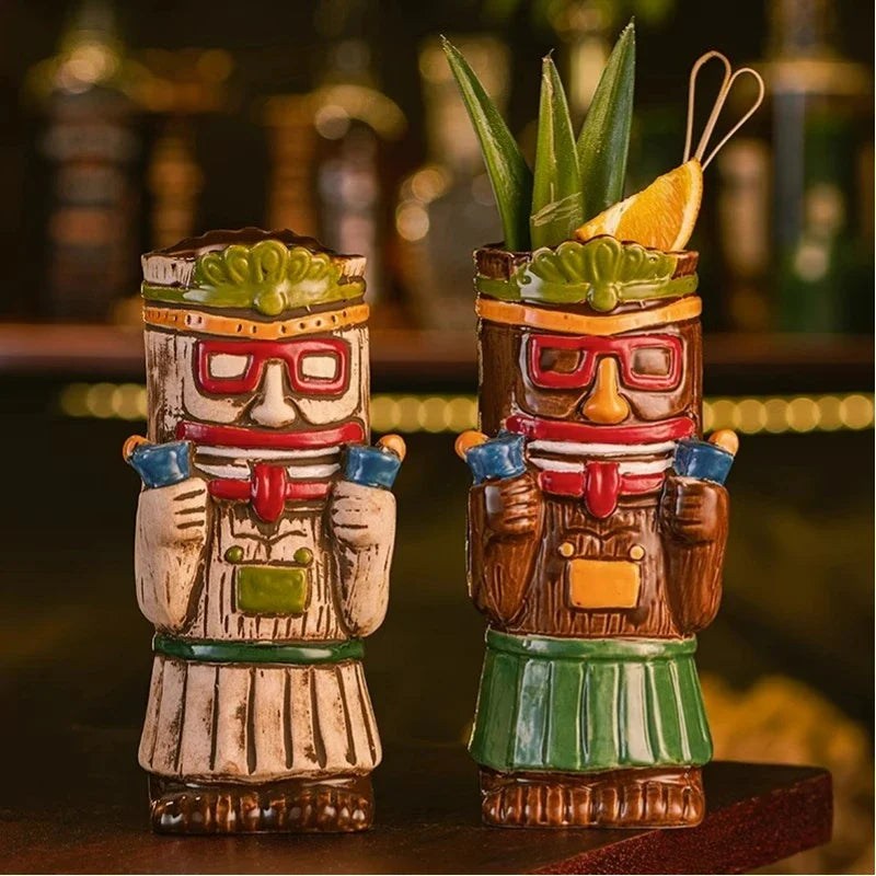 Creative Hawaiian Style Brown Tiki Mug Ceramic Cocktail Cup Drinkware For Party