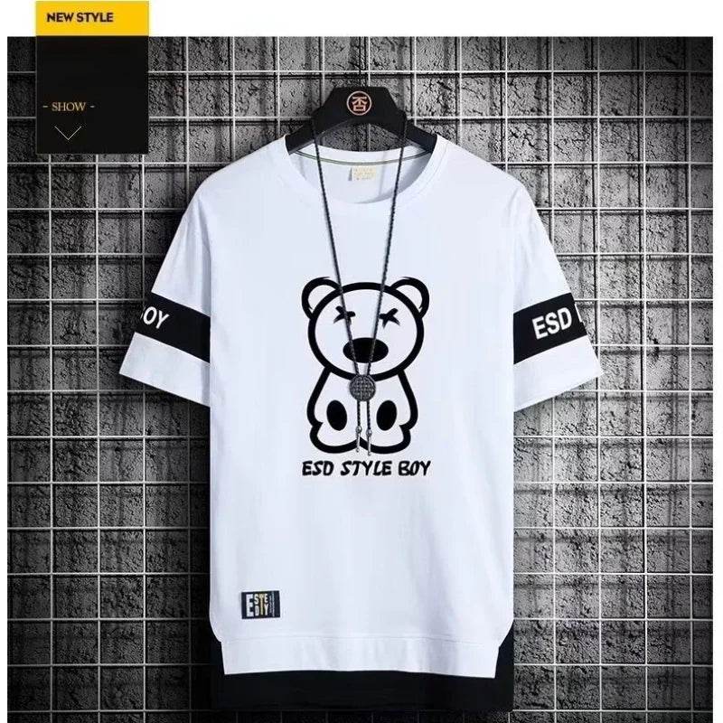 T Shirt for men Casual Set Suit T-shirt Slim Fit Short Sleeved Fashion chothes and Trendy Versatile T-shirt and Sports Pants - AIAZ