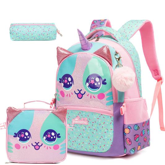Kids Backpacks for Girls School Bag with Lunch Box School Backpack for Girls Set Cute Bookbag for Kindergarten - AIAZ