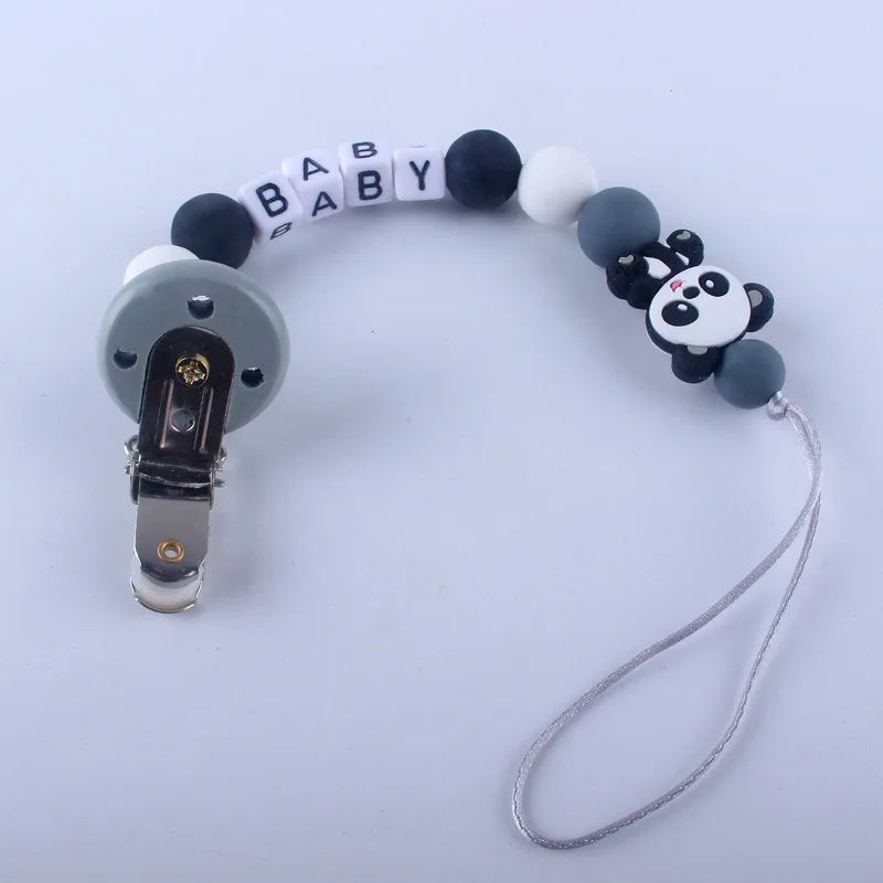 Personalized Name Handmade Silicone Baby Beech Dummy Pacifier Clip Dinosaur Safe Teething  Teether Pacifier Chains Holder Gift