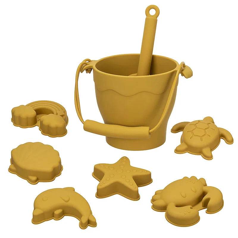 TYRY.HU 8pcs/set Children Toys Silicone Beach Toy Set with Bucket and Six Accessories Fun Outdoor Play Sand for Kids - AIAZ