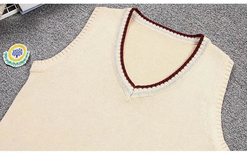 Sweater Vest Men Thicken V-neck Sleeveless Knitted Sweaters Vests Striped Retro Preppy-style Simple Chic Loose Casual All-match - AIAZ