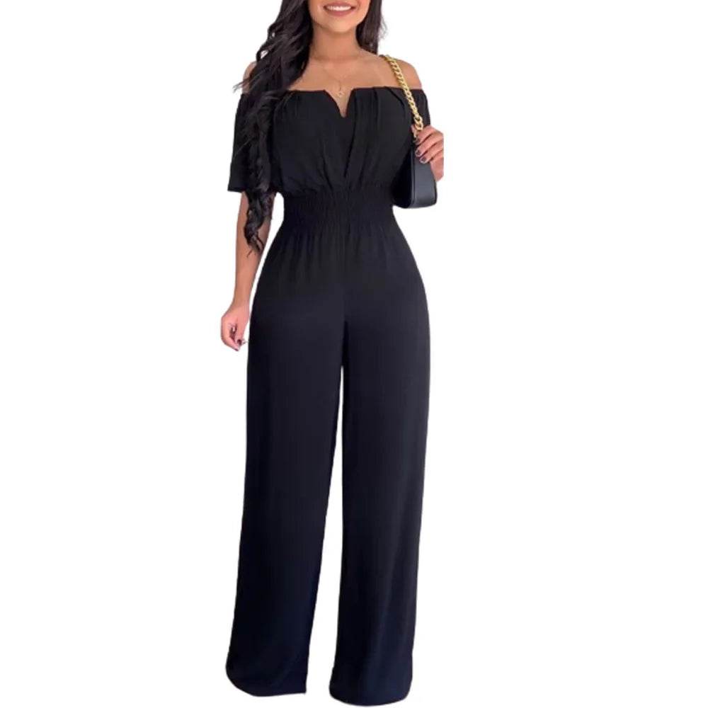 Lady Print High Waist Jumpsuit Sexy Off Shoulder Short Sleeve Wide Leg Pants Jumpsuits Women Fashion Casual Summer Women Clothes - AIAZ