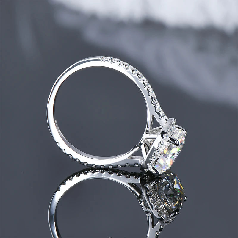 IOGOU Luxury 4ct Moissanite Halo Engagement Ring Certified Cushion Cut Diamond Wedding Rings 925 Sterling Sliver Wedding Jewelry