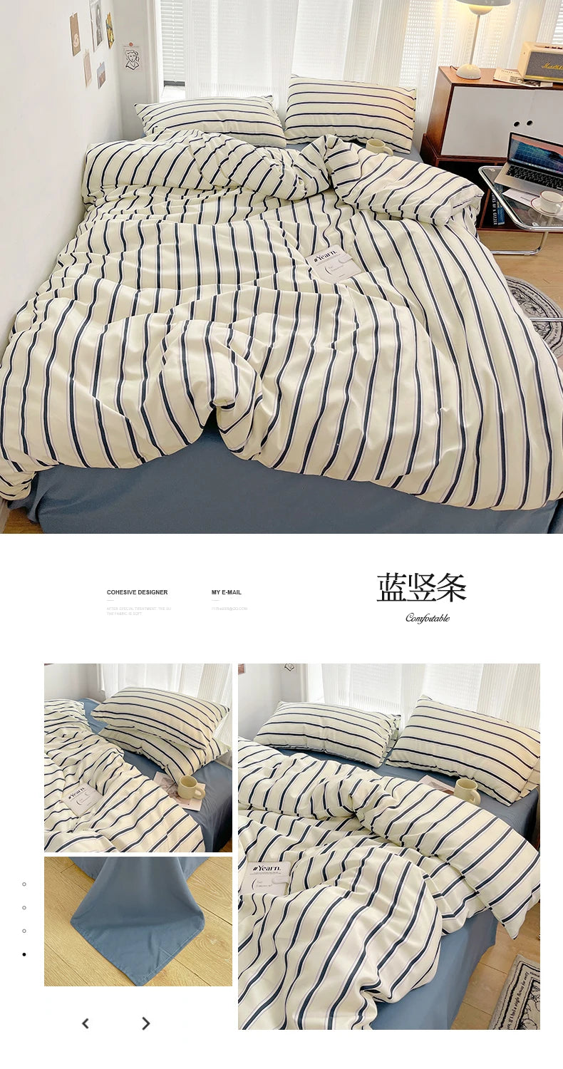 INS Stripe Series Printed Soft Bedding Set Duvet Cover Bedclothes Bedspread Pillowcases Flat Sheets Comforter Sets for Girls