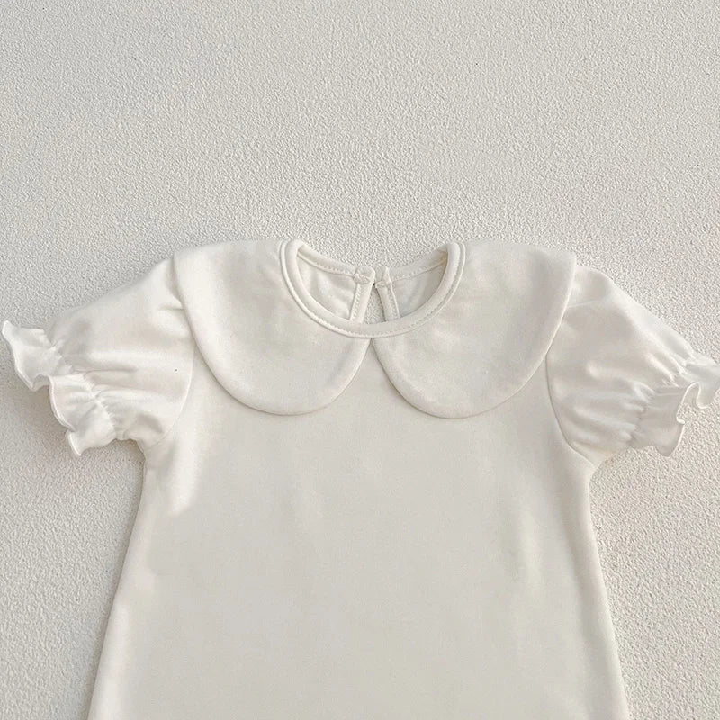 Summer Newborn Kids Baby Girls Doll Collar Solid Color Rompers Infant Baby Girls Short Sleeve Rompers Clothes