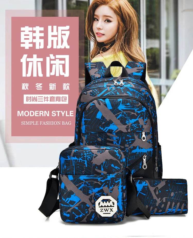 Waterproof travel laptop backpack children School Bags teenager Boys girls camouflage school Backpack set high School backpack - AIAZ