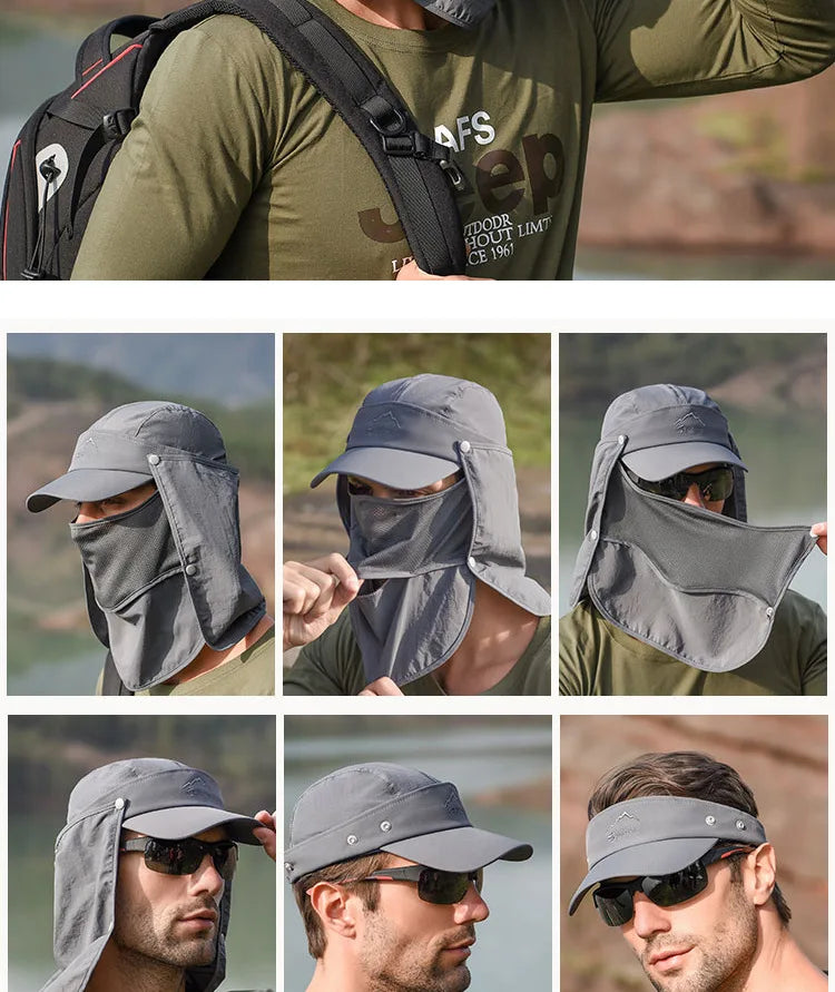 Summer Quick Drying Baseball Caps For Men Women Anti UV Sun Hat Breathable Hiking Fishing Hat Male Outdoor Detachable Shawl Hats