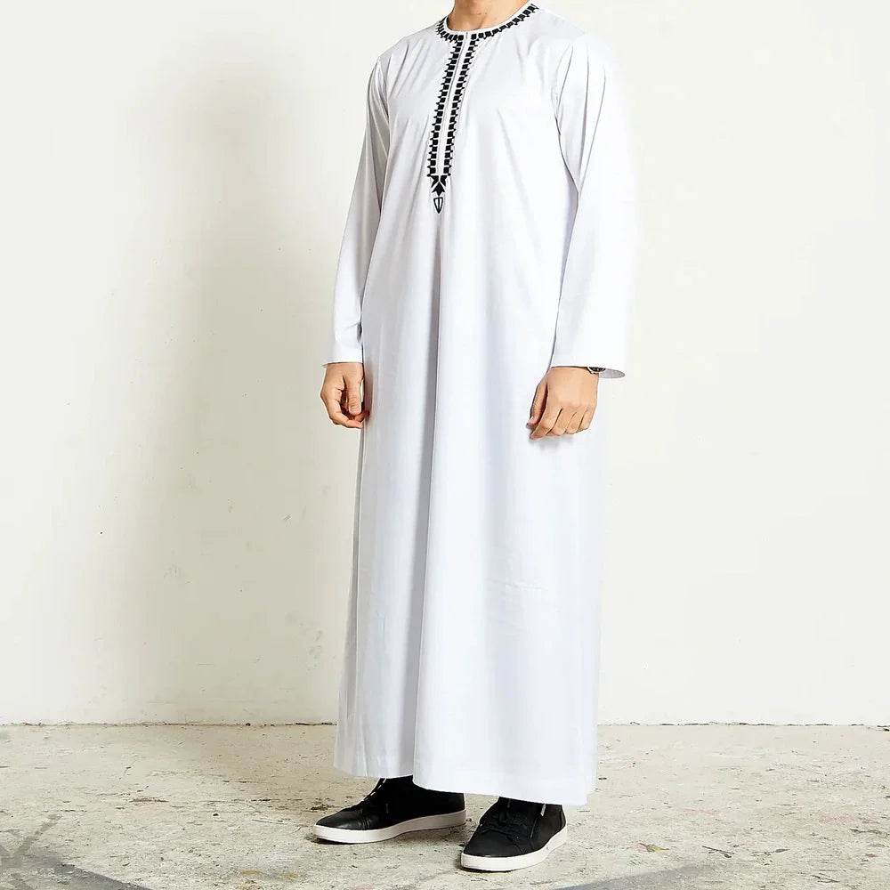 Muslim men's robe long-sleeved ethnic style embroidered stand collar Arabic clothing men's Islamic casual robe - AIAZ