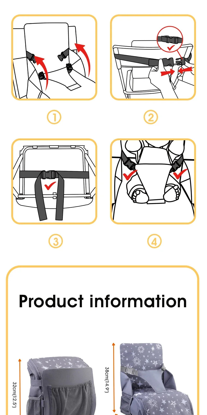 INSULAR 2 In 1 Portable Safe Pads Booster Seat Mommy Bags Comfortable Height Chair Cushion Perfect Organizer Multi-functional