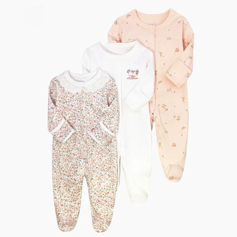 IYEAL 2025 Spring Newborn Clothing Infant Jumpsuits 100% Cotton Long Sleeve Baby Boys Girls Clothes Pajamas 3Pcs/Lot