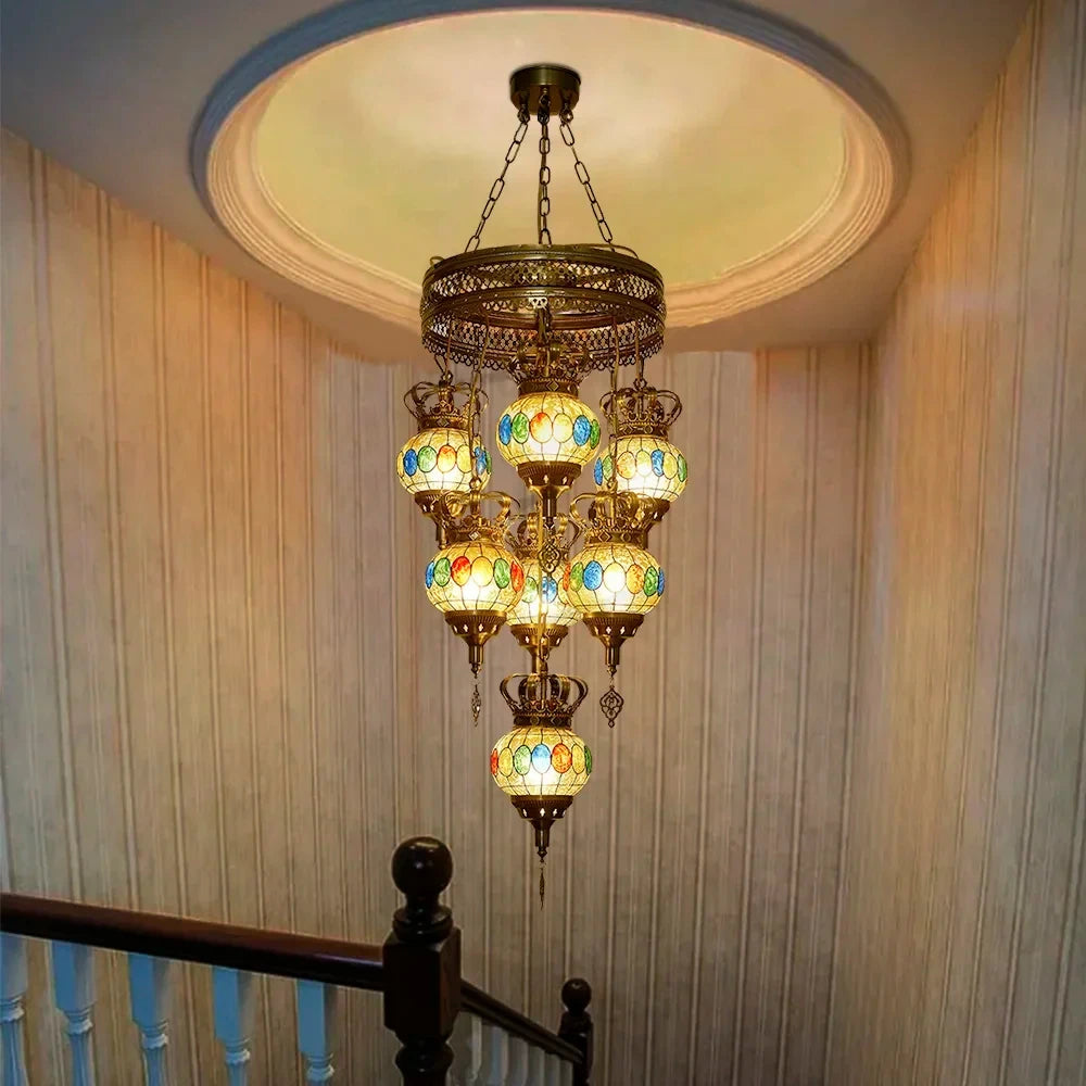 Artpad Turkish Mosaic Chandelier Ceiling Moroccan Living Room Bedroom Colorful Glass Chandelier Lamp Lighting