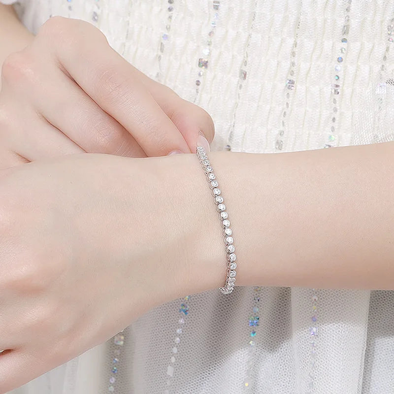 EWYA Luxury Bubble 2/3mm D Color Full Moissanite Tennis Necklace for Women S925 Silver Plated 18K Diamond Neck Chain Necklaces