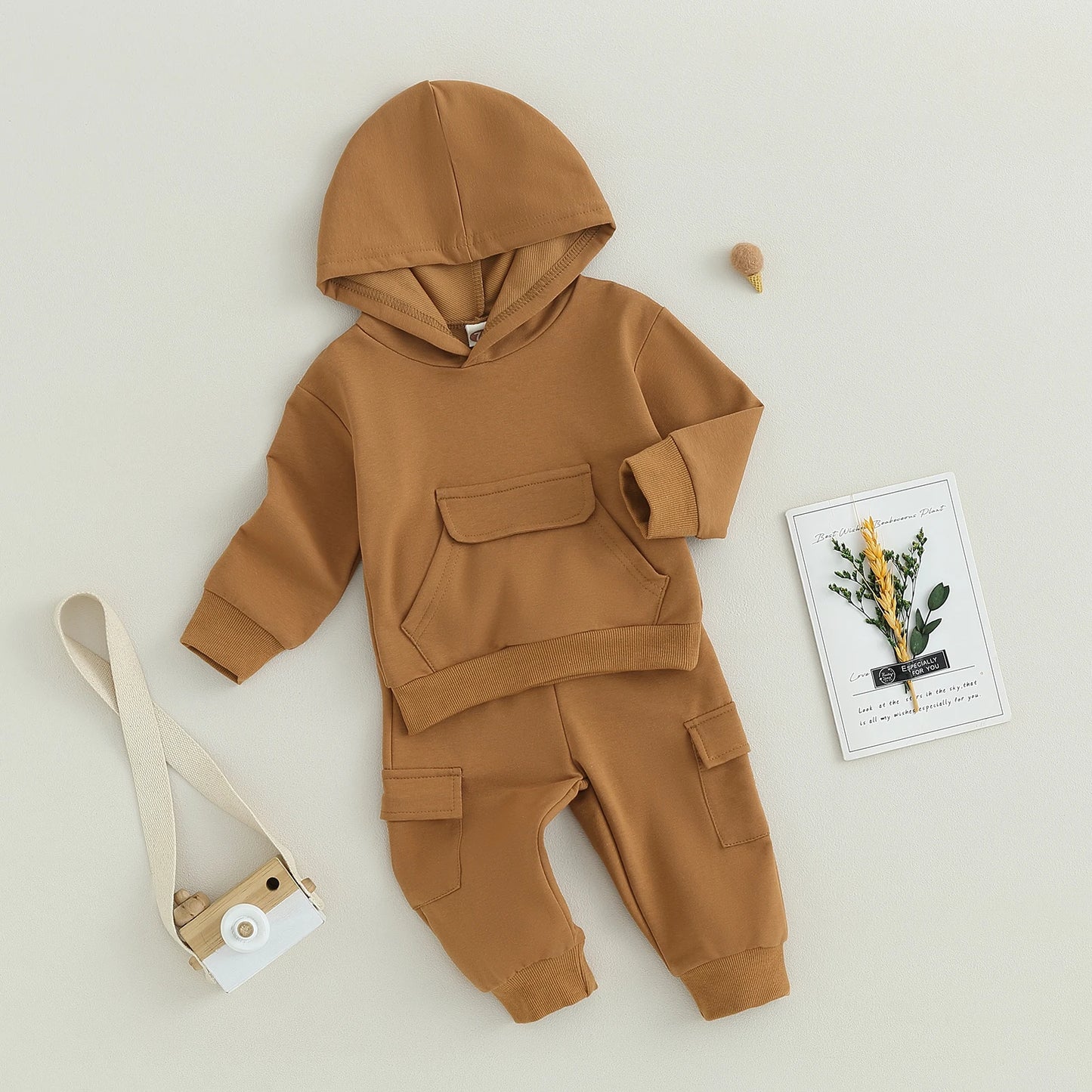 Pudcoco Infant Newborn Baby Boys Pants Set, Long Sleeve Hoodie with Elastic Waist Sweatpants Infant Clothes 0-3T