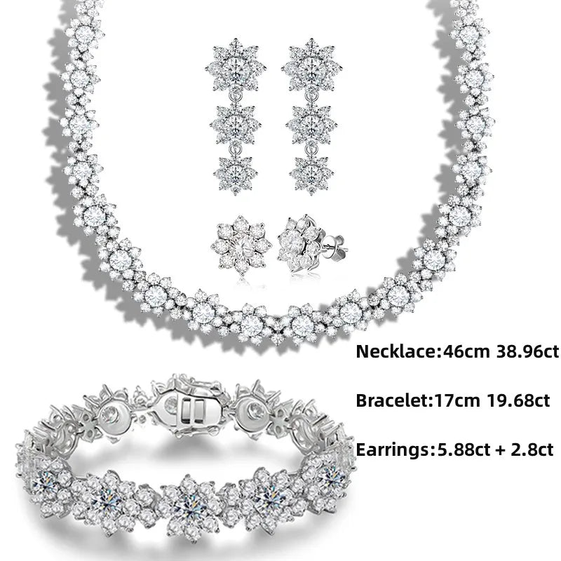 NKHOG Full Moissanite Jewelry Set 925 Sterling Silver Sunflower Necklace Bracelet Earring Sets For Women Fine Jewelry GRA Tested