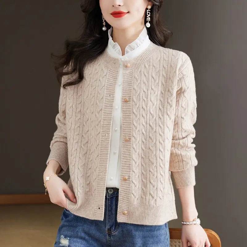 Knitted Cardigan Women's Short Spring Autumn New Top Round Neck Loose Fashionable Sweater Casual Jacket - AIAZ