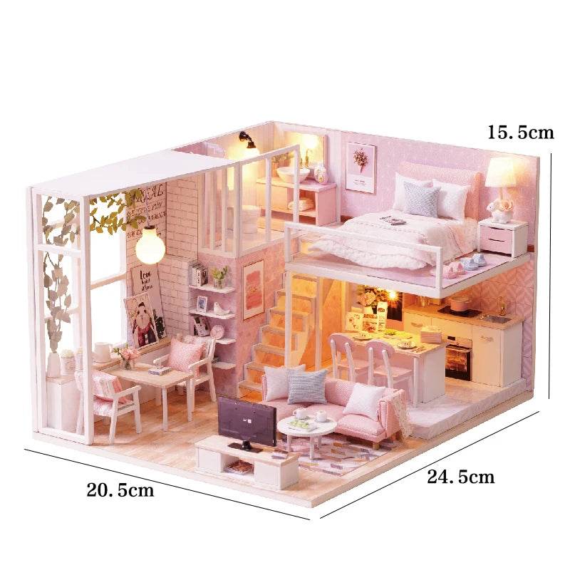 Doll House Kit 3D Wooden Mini DollHouse Assembly Building with Furniture Kit Toys Children's Birthday Gift 3D Puzzle Handmade - AIAZ