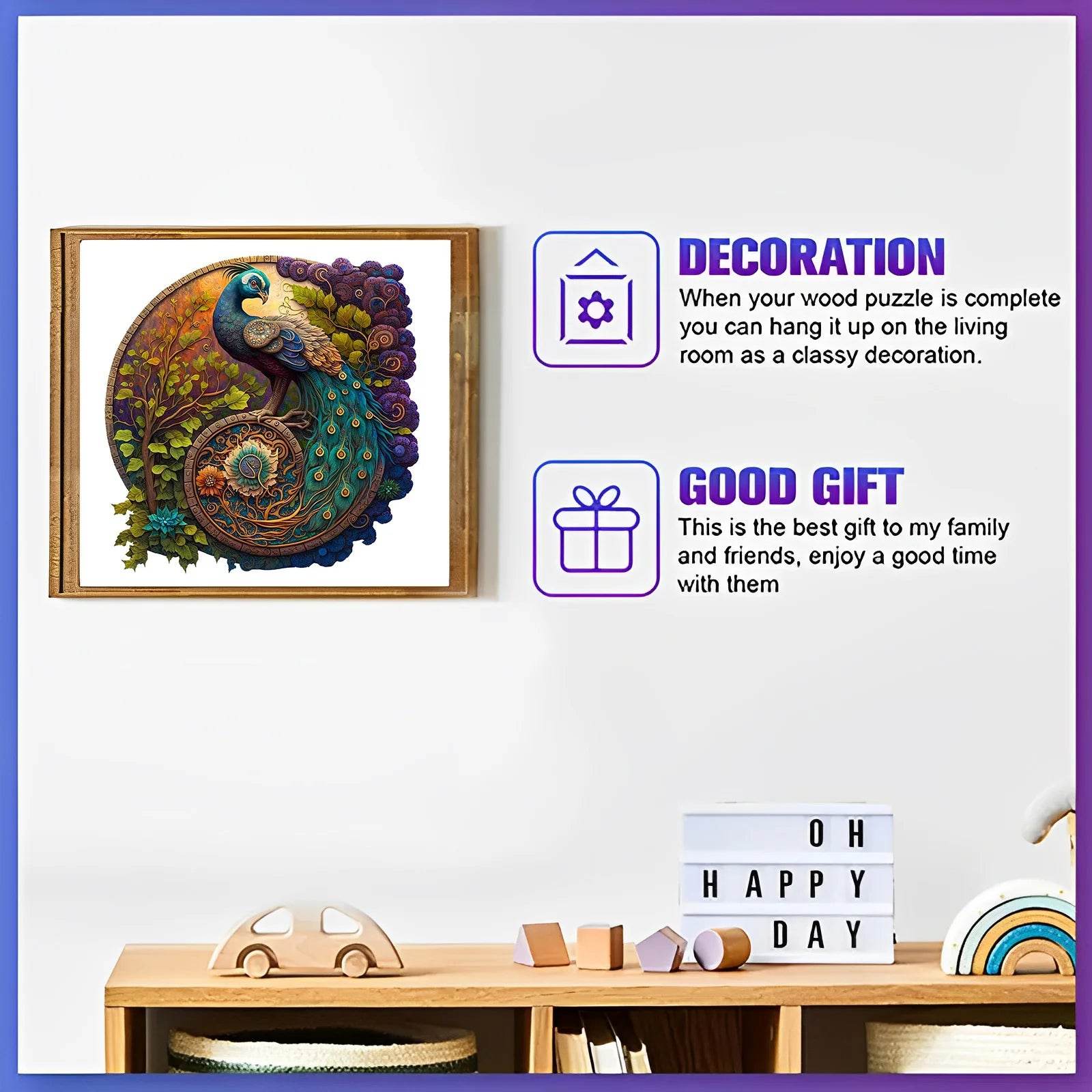 Round Peacock Wooden Jigsaw Puzzle Irregular Animal Shaped Wooden Puzzle Adult Puzzle Toys Festival Gift For Friends and Family - AIAZ