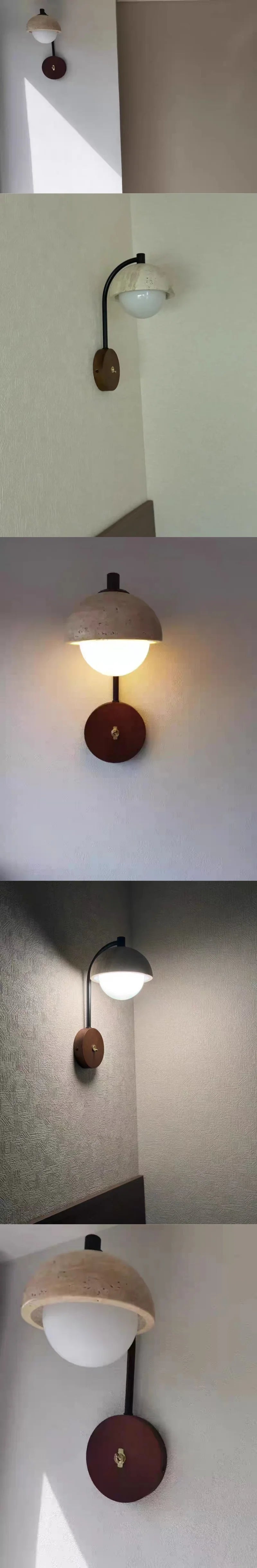 IWHD White Glass Interior LED Wall Lamps Reading With Switch Yellow Travertine Stone Bathroom Mirror Stair Light Wandleuchte