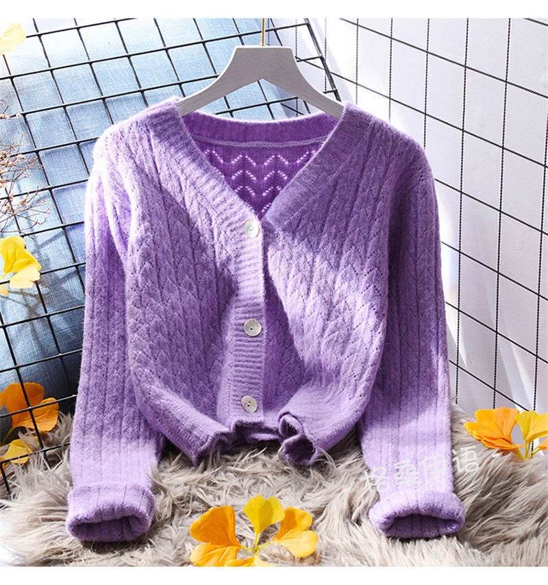 Women Cardigans Autumn Winter 2024 Single Breasted V-neck Knitted Sweater Spring Fashion Short Knitwear Solid Cardigan Jumpers - AIAZ