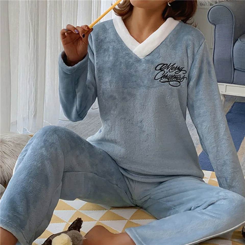 Autumn Winter Flannel Women's Pajamas Sets Polka Dots Printed Teddy Sleepwear Velvet Homewear Kawaii Girsl Pijamas Mujer Pyjama - AIAZ