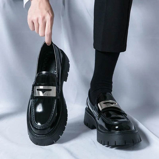 Platform New Men's Dress Leather Shoes High Classic Comfortable Pointed Toe Lace-up Business Shoes Fashion Casual Wedding Party - AIAZ