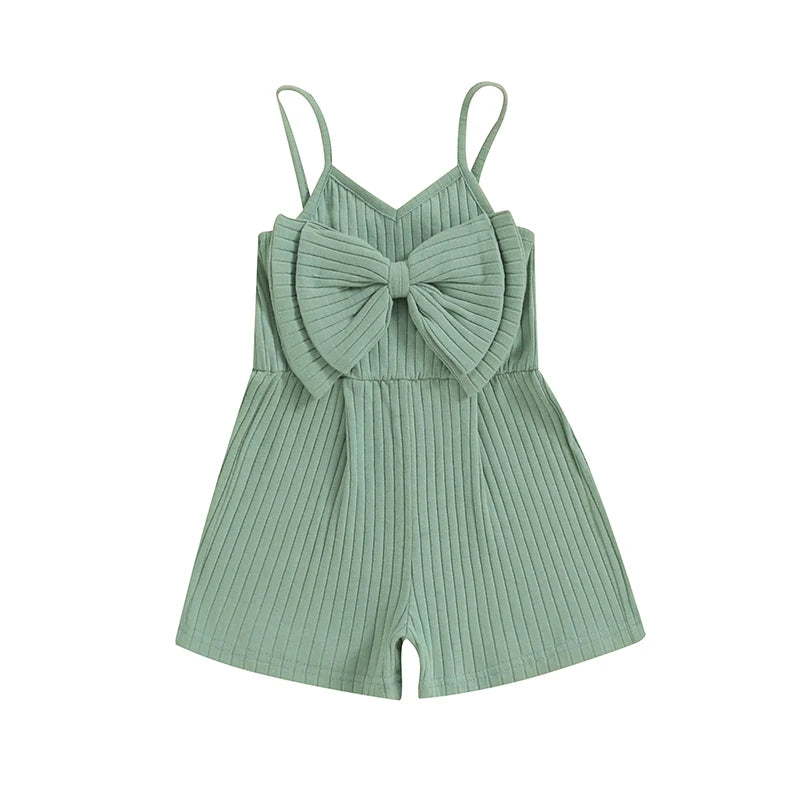 Pudcoco Infant Kids Baby Girl Ribbed Jumpsuit Summer Cute Bow Sleeveless Romper Shorts for Newborn Toddler Cute Clothes 6M-4T