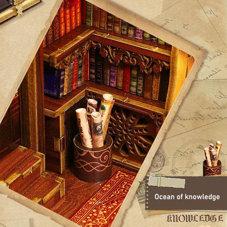 DIY Book Nook Kit Miniature Doll House With LED Light 3D Puzzle Model Building Wooden Bookshelf Bookend Toy Adults Birthday Gift - AIAZ