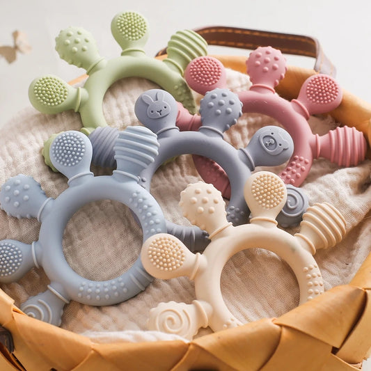 1pc Silicone Teether Food Grade Baby 0-12 Toys Teething Ring Sensory Toys for Toddlers Silicone Animal Soothing Toys Accessories