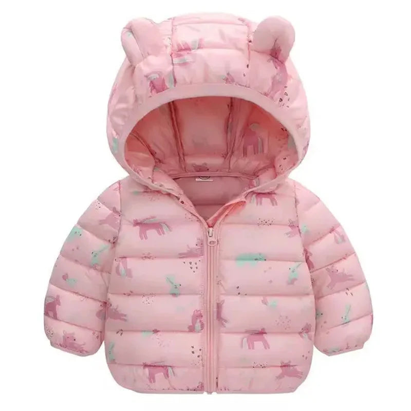 Baby Boys Girls Jackets For Kids Cartoon Bear Zipper Coats Autumn Boys Warm Hooded Down Jackets Children Christmas Outerwear