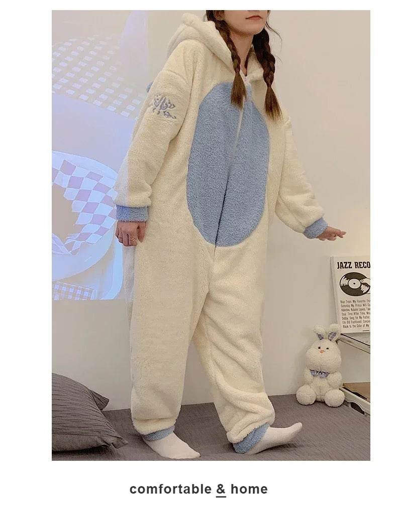 Winter Adult Kigurumis Women Pijama Onesie Jumpsuits Cartoon Sleepwear Pyjama Thicken Hoodie Korean Girls Leisure Wear Pajamas - AIAZ