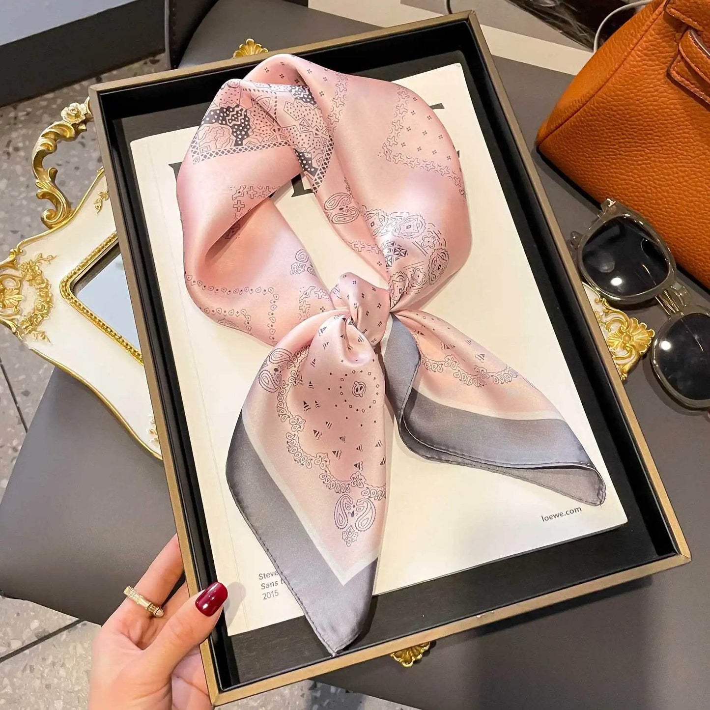 2025 NEW Hijab Head Girl Luxury Silk Square Plaid Scarf Women Satin Neck Hair Tie Band Soft Work Neckerchife Organza Scarf - AIAZ