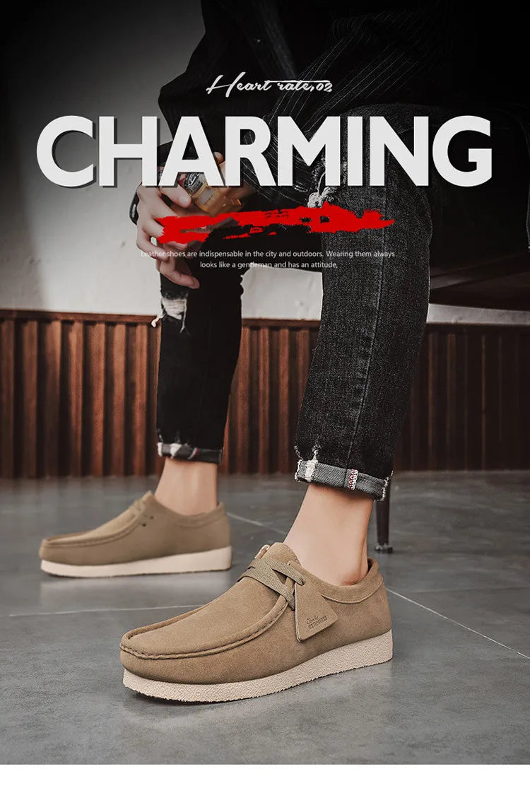 Fashion Khaki Casual Shoes For Men Suede Leather Loafers Men Platform Slip-on Men's Driving Shoes Lightweight Leisure Men Shoes
