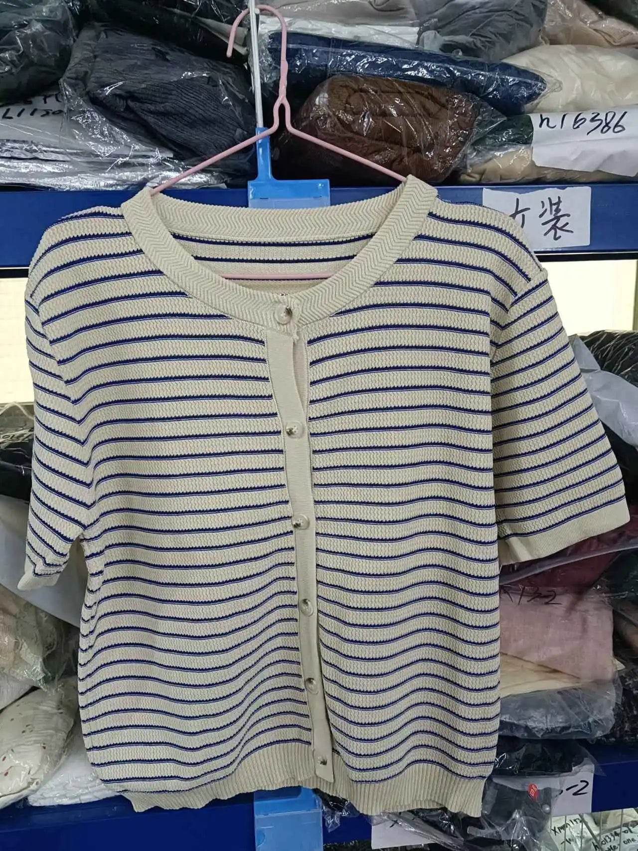 Cardigan Women Summer Breathable Elegant Striped Trendy New Single Breasted Short Sleeve Knitted Jumpers Female O-neck Tender BF - AIAZ