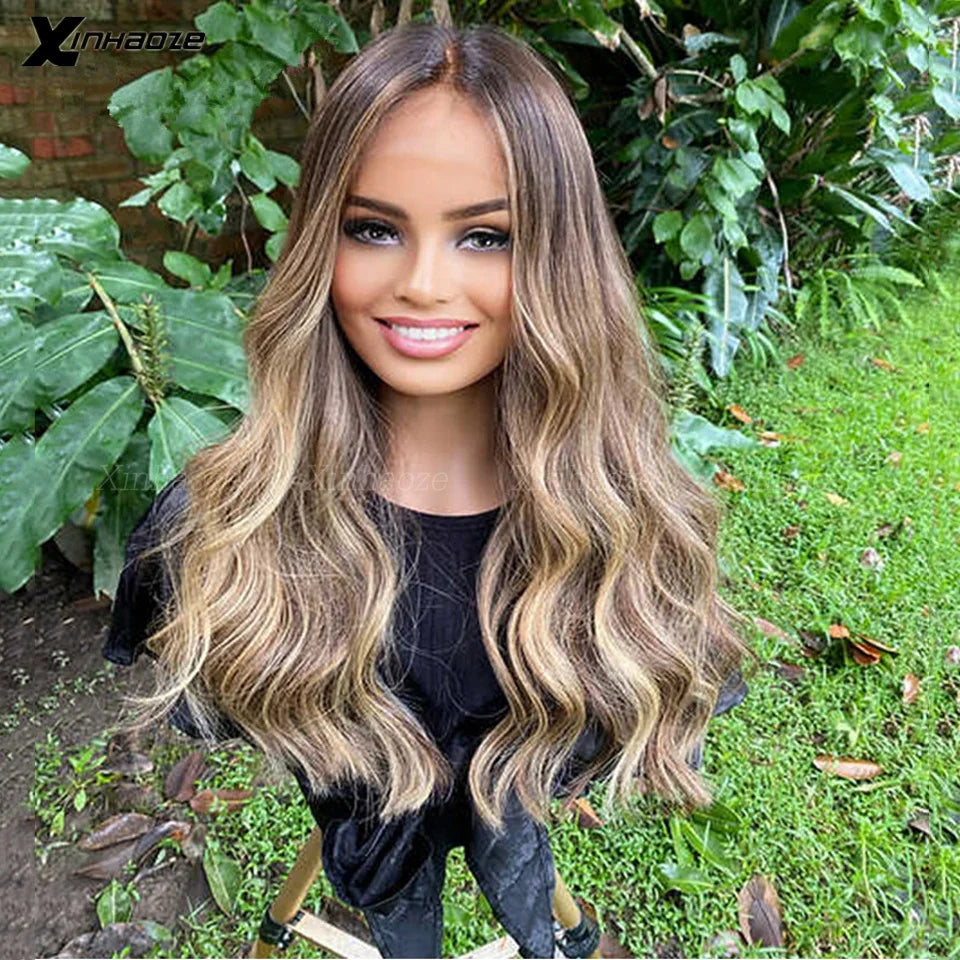 13x6 Lace Frontal Body Wave Wig Brown Roots Ombre Blonde 13x4 Lace Front Human Hair Wigs Baby Hair Transparent 5x5 Closure Wig