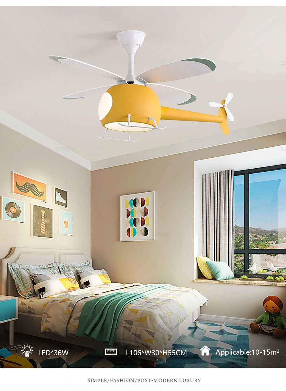 Cartoon Ceiling Lamps for Room Helicopter Fan Chandelier for Children's Bedroom Indoor Led Lights Fixture Luster Home-appliance