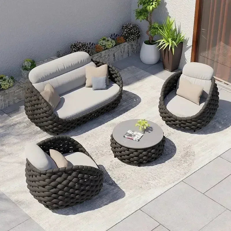 Outdoor Rattan Sofa Courtyard Combination Double Chair Leisure Terrace Villa Living Room Balcony Outdoor Seat Furniture Home