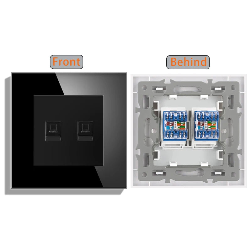 Cat6 rj45 wall socket network socket with TV wall data double socket telephone crystal glass panel rj45 network socket computer