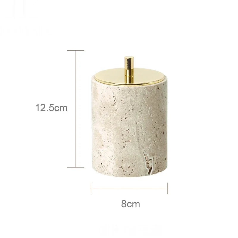 Beige Travertine Bathroom Accessories Set Natural Marble Soap Dispenser Soap Dish Reed Diffuser Vanity Tray Bathroom Set