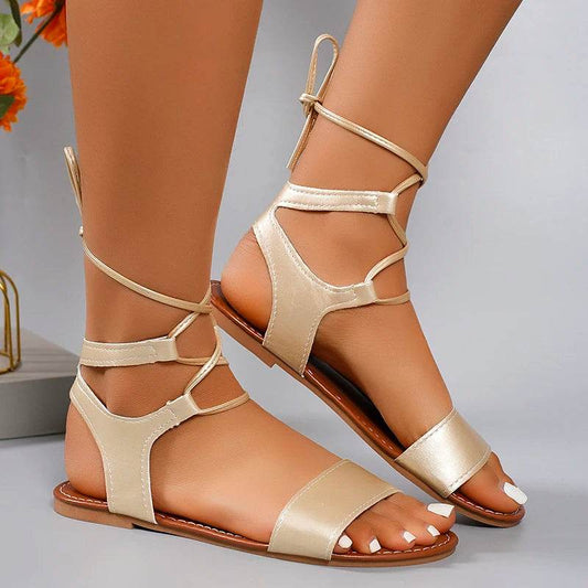 Ankle Lace Up Soft Bottom Women Sandals Summer Fashion Gold Falt Low Platform Sandles Non-slip Large Size 43 Sandalias - AIAZ