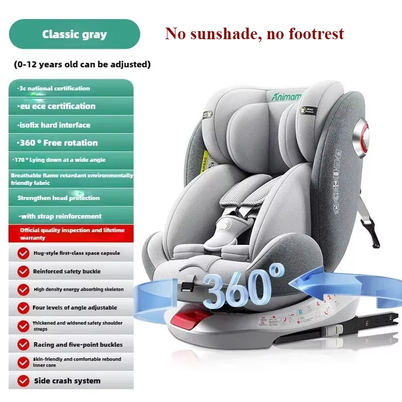Universal 360° rotation Child Car Safety Seats baby car seat sit chair for 0-12 years old ISOFIX steel interface for newborn