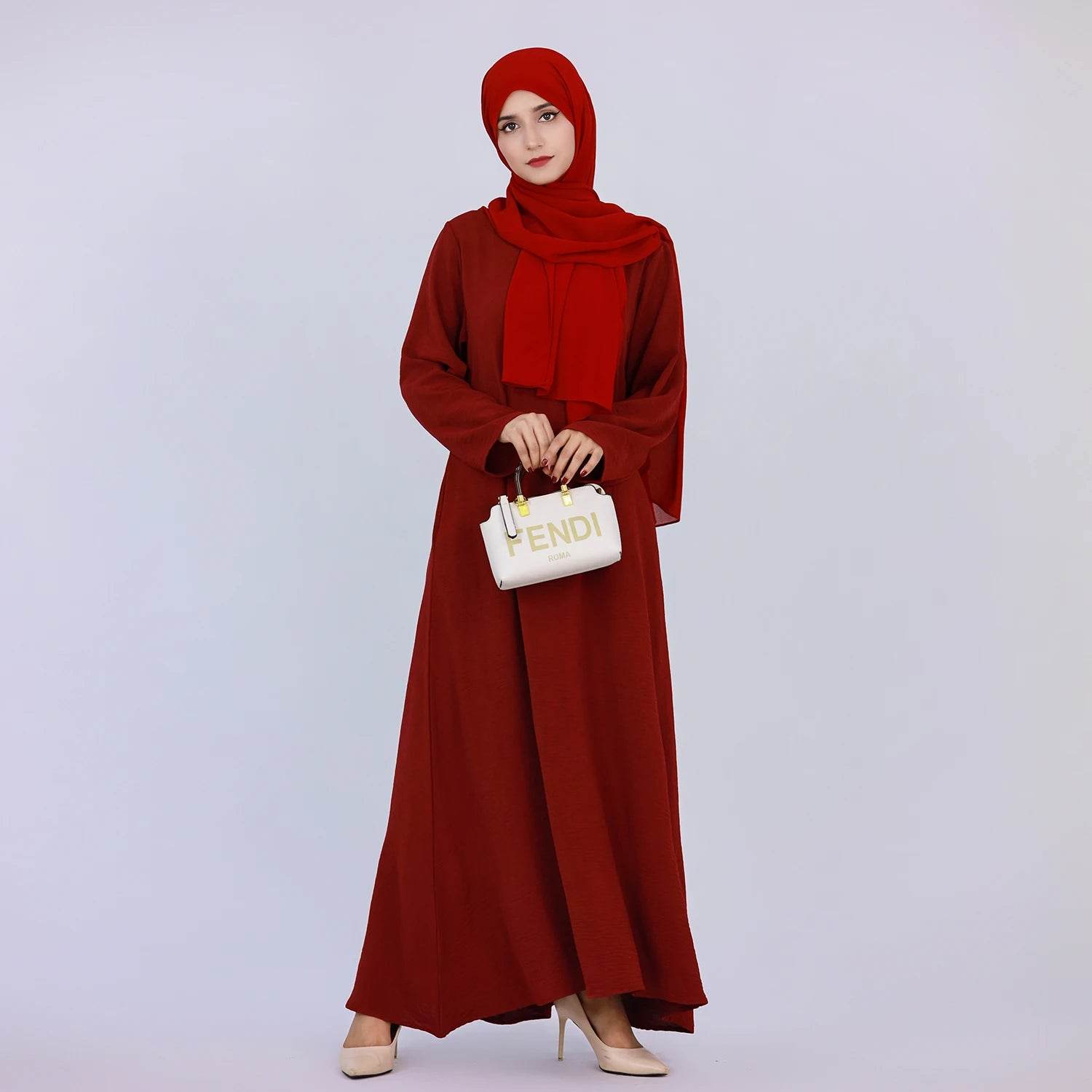 2025 Fashion Simple Muslim Dress Solid Abaya Arab Turkey Dubai Kaftan Modest Long Sleeve Maxi Dress Islamic Clothing LR593 - AIAZ