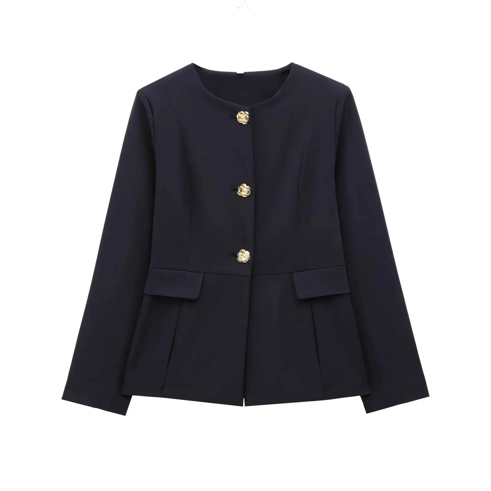 Women's Suit Set Business Formal Blazer & Pants Gold Button Jacket High Waist Straight Leg Office Wear Spring Wrinkle-Resistant - AIAZ