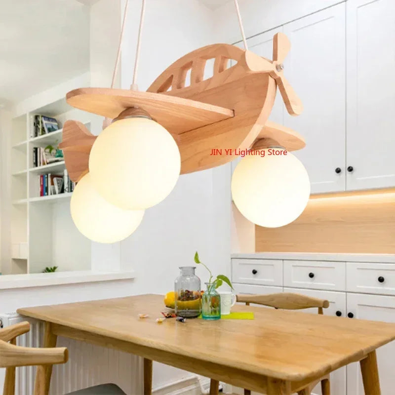 Wooden Handmade Aircraft Hanging Pendant Lights For Bedroom Children Room Decor Suspension Lamps Excluding Light Bulbs